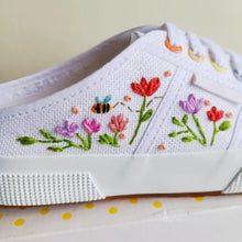 Load image into Gallery viewer, Joyful Tulips design on Superga 2402 Mules (Rainbow Eyelets)
