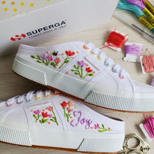 Load image into Gallery viewer, Joyful Tulips design on Superga 2402 Mules (Rainbow Eyelets)
