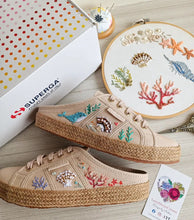 Load image into Gallery viewer, Underwater World on Superga 2402 Mules (Espadrille with Rose Gold Eyelets)
