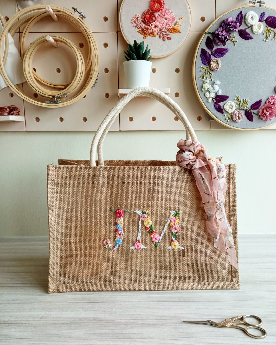 Dual Initial Monogram Jute Bag