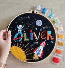 Load image into Gallery viewer, Astronaut Rocket Name Embroidery Hoop
