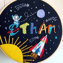 Load image into Gallery viewer, Astronaut Rocket Name Embroidery Hoop
