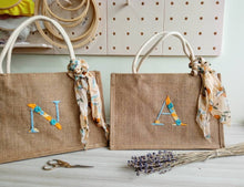 Load image into Gallery viewer, Monogram Jute Bag (Yellow Floral)
